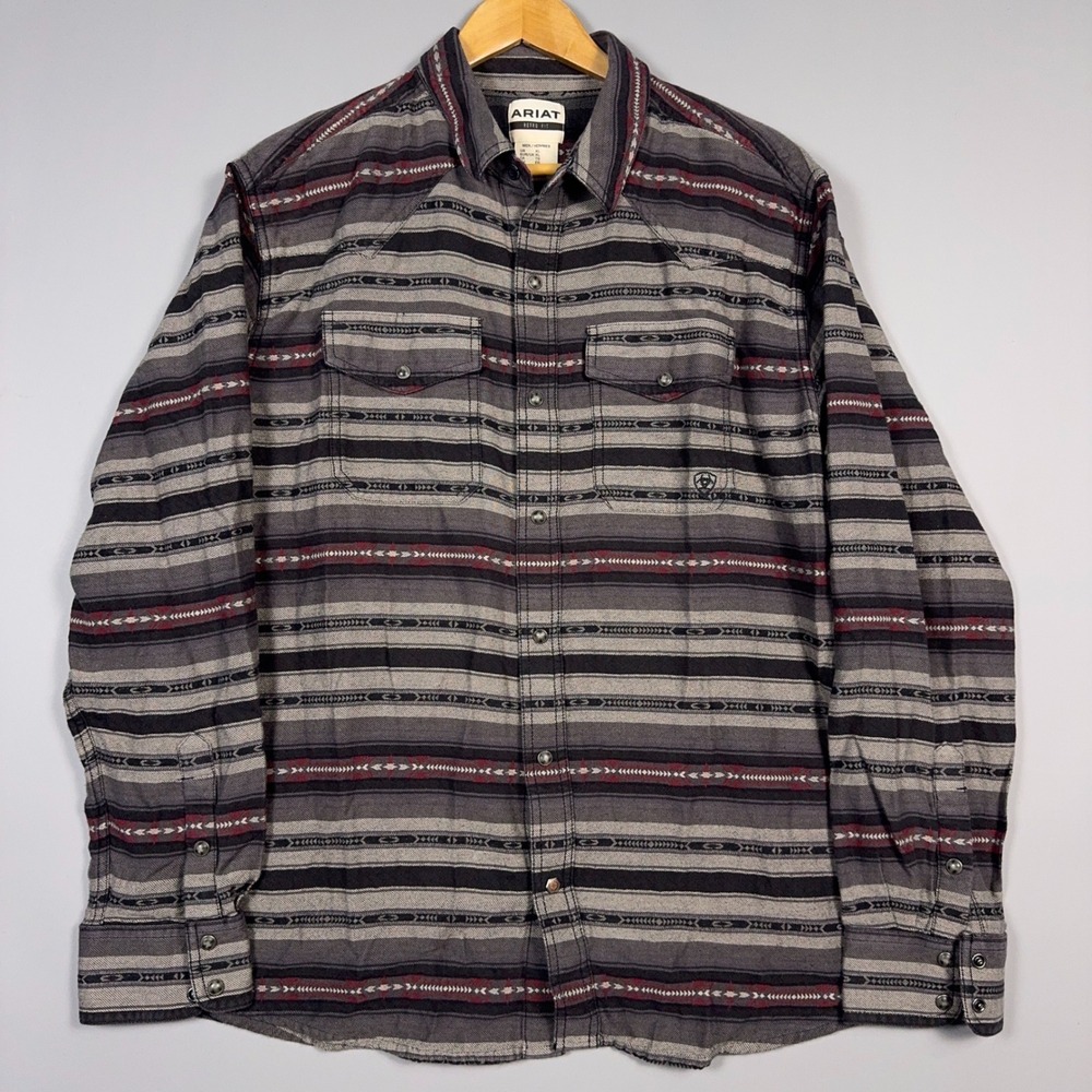 Ariat Retro Fit Western‎ Shirt Mens Size XL Southwest Striped Grey